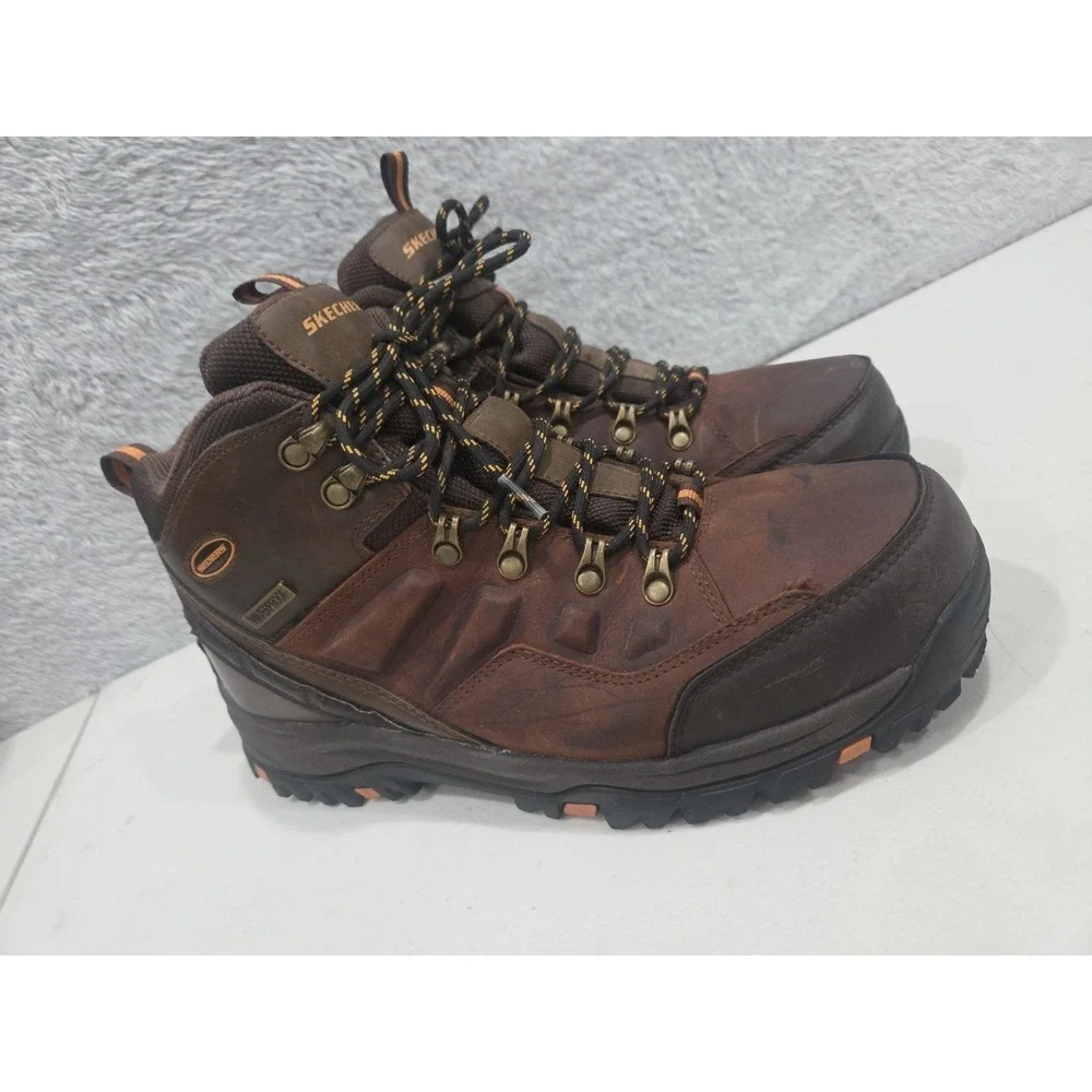 Skechers Traven Waterproof Hiking Boots, Brown Leather, Men's Sz 10